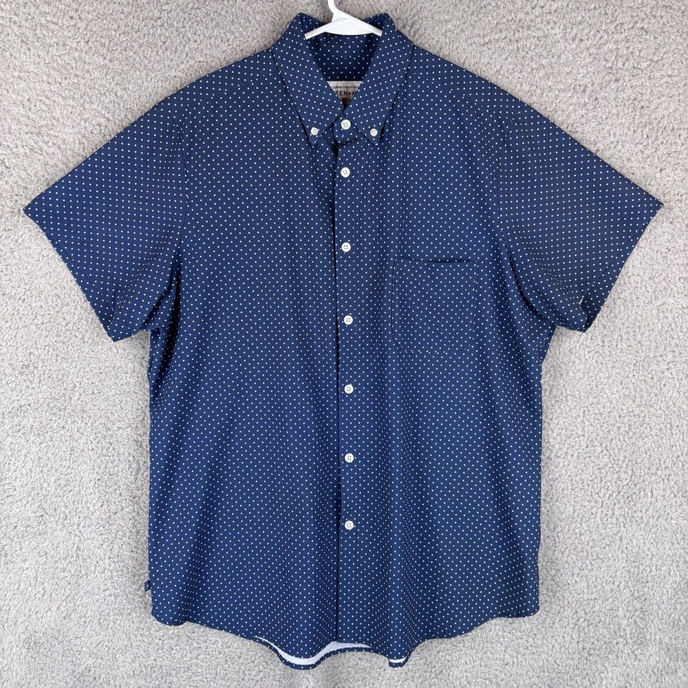 Mizzen Main Shirt Mens Large Navy Polka Dot Standard Fit Leeward Collection USA